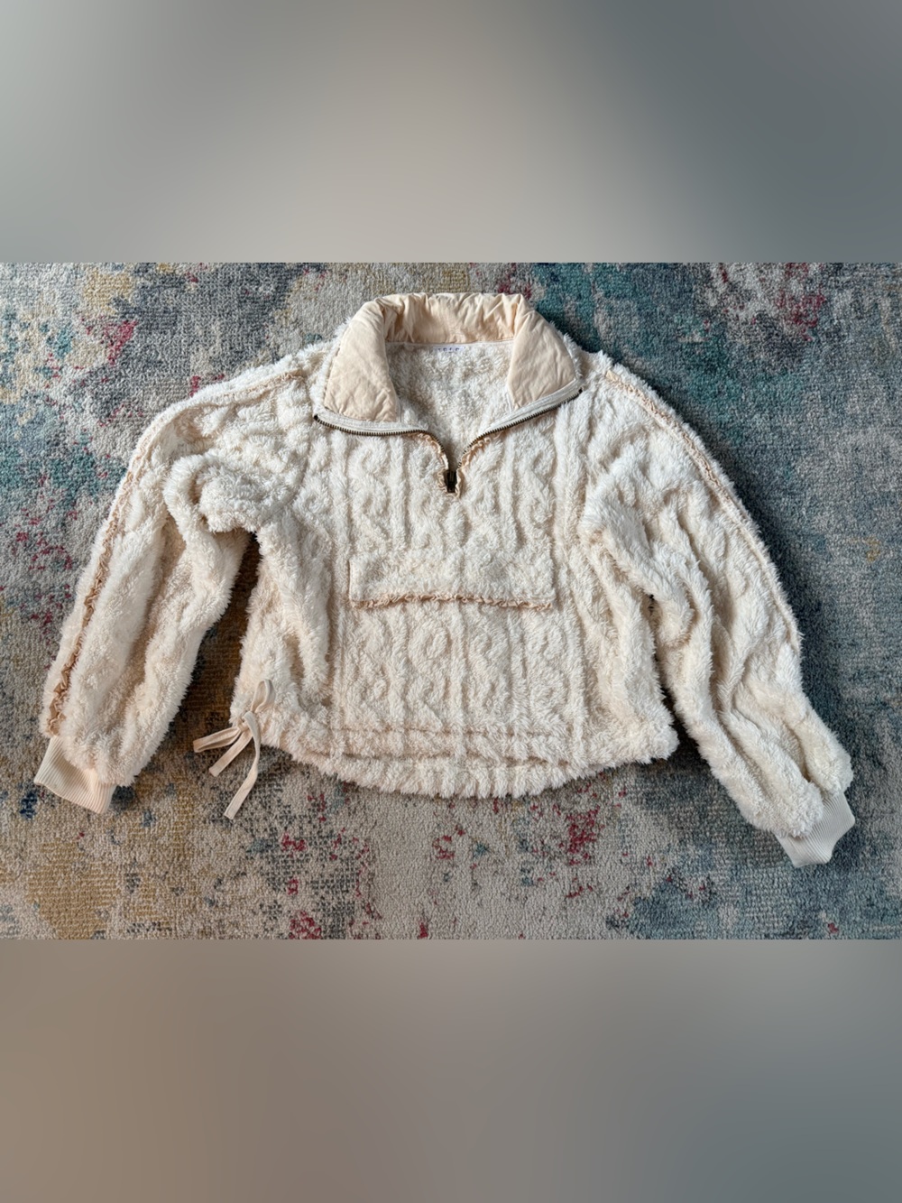 TCEC Cream Plush Funnel Neck Pullover Sweater